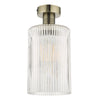 Emerson Semi Flush Antique Brass Cylinder Ribbed Glass made in industrial style