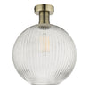 Emerson Semi Flush Antique Brass Round Ribbed Glass picture on the white background