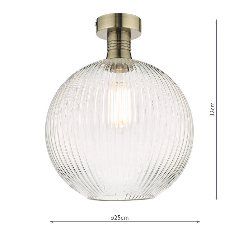 Emerson Semi Flush Antique Brass Round Ribbed Glass - Ceiling Light Collection