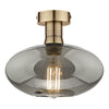Emerson Semi Flush Antique Brass Smoked Glass picture with switched on light