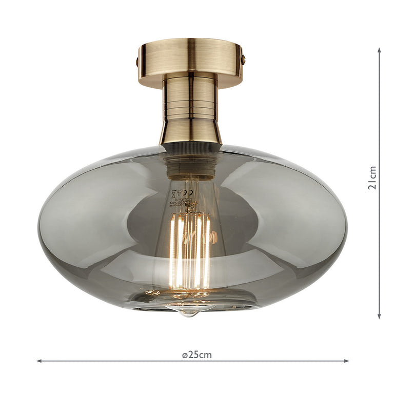 Emerson Semi Flush Antique Brass Smoked Glass - Home LIghting