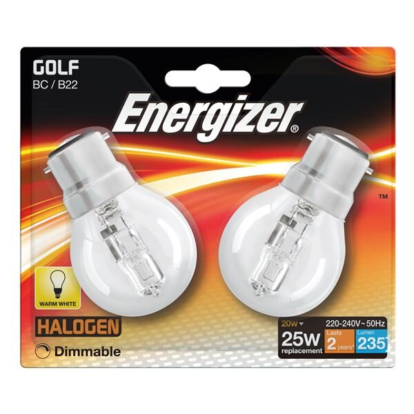 Energizer Eco Halogen 20W Bulb (25W) B22 Golf Ball Lamp