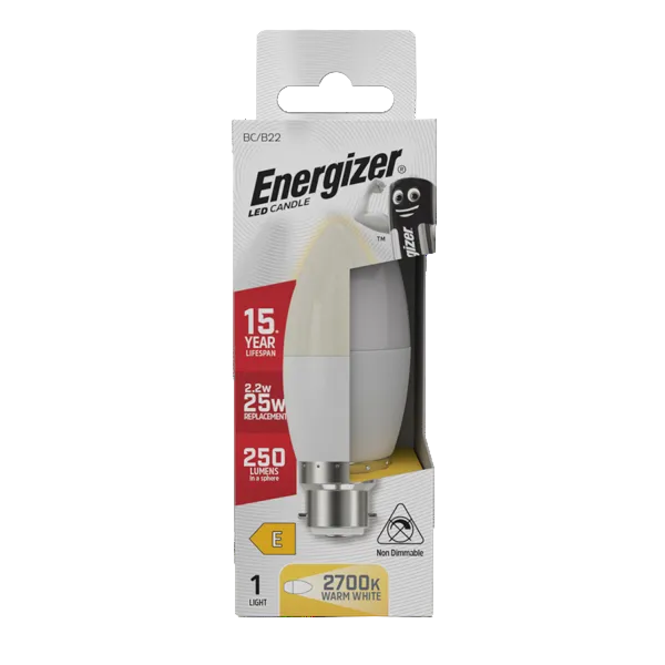 Energizer LED 2.2W Bulb (25W) B22 Opal Candle Lamp