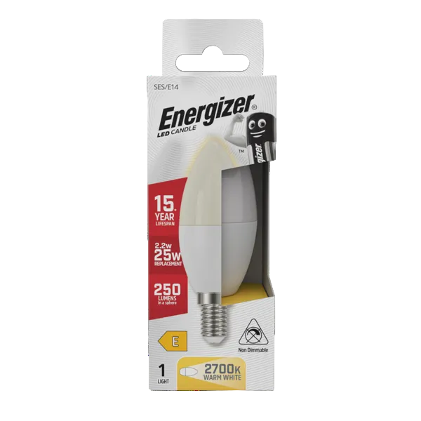 Energizer LED 2.2W Bulb (25W) E14 Opal Candle Lamp