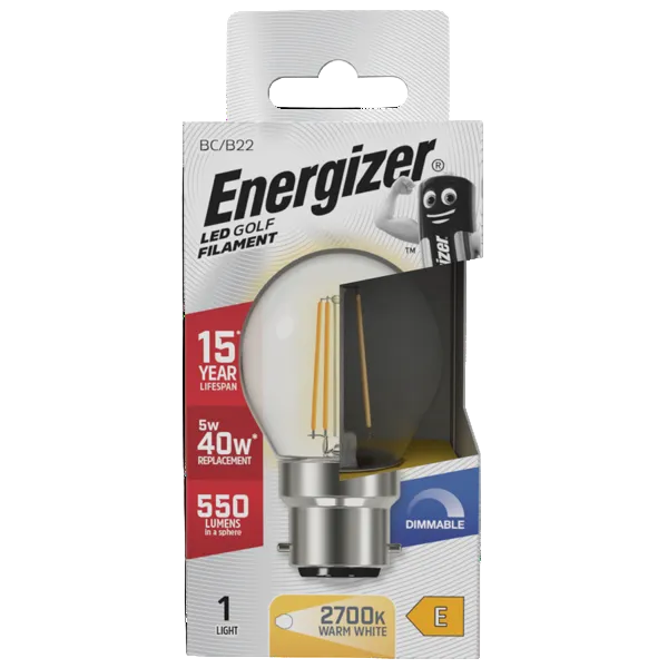 Energizer LED 4W Bulb (40W) B22 Glass Filament Golf Ball Lamp