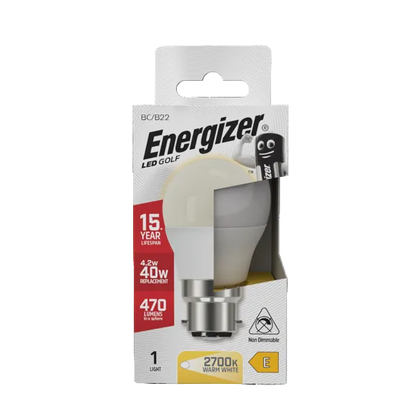 Energizer LED 4.2W Bulb (40W) B22 Opal Golf Ball Lamp