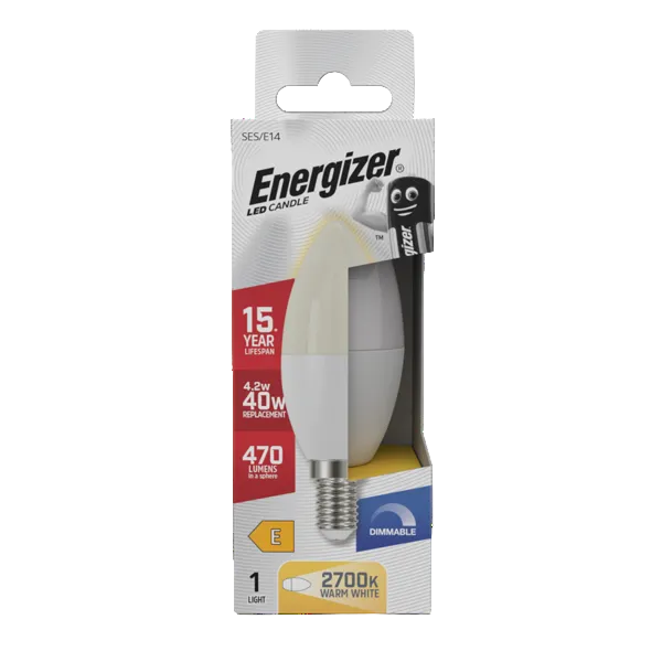 Energizer LED 4.2W Bulb (40W) E14 Opal Candle Lamp Dimmable