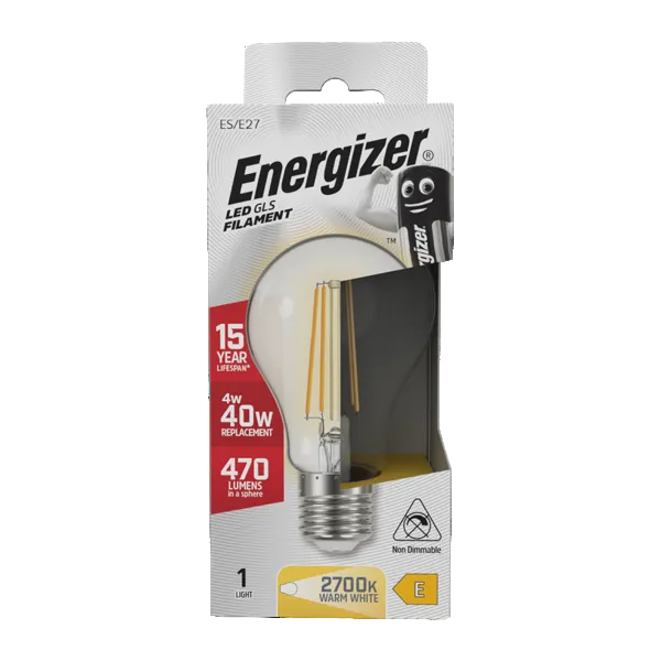Energizer LED 4W Bulb E27 (40W) Clear GLS Lamp