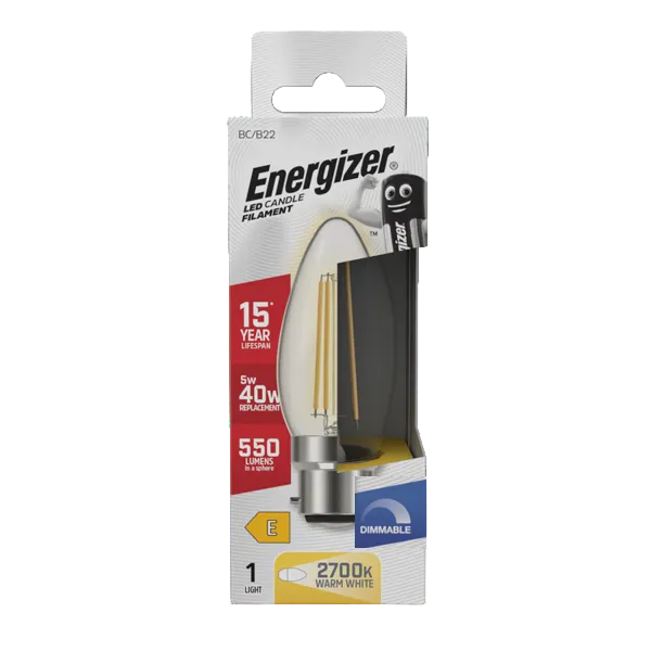 Energizer LED 5W Bulb (40W) B22 Clear Candle Lamp