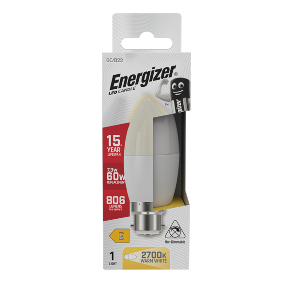 Energizer LED 7.3W Bulb (60W) B22 Opal Candle Lamp