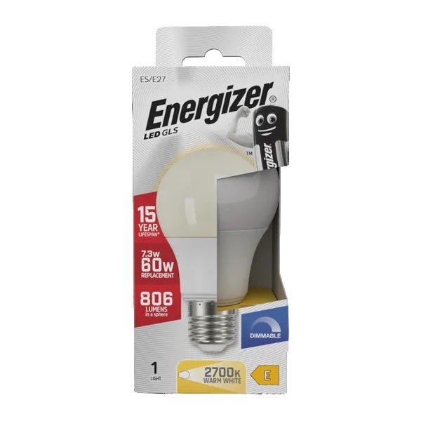 Energizer LED 7.3W Bulb (60W) E27 Opal GLS Lamp Dimmable