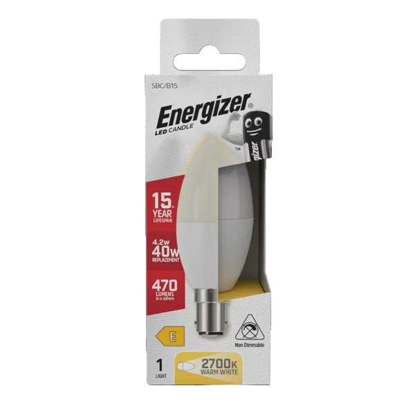Energizer LED 4.2W (40W) B15 Opal Candle Lamp