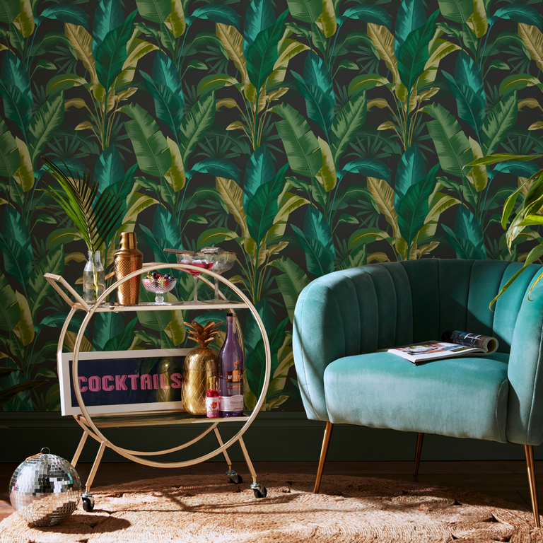 Envy Leaf it Out Wallpaper Midnight - Stylish Floral Wallpaper