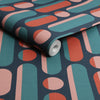 Envy Morse Wallpaper Coral & Navy picture of the wallpaper roll