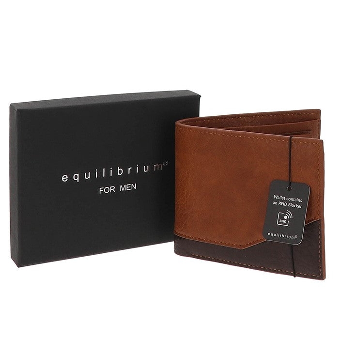 Equilibrium For Men Two Tone RFID Wallet Tan and Brown
