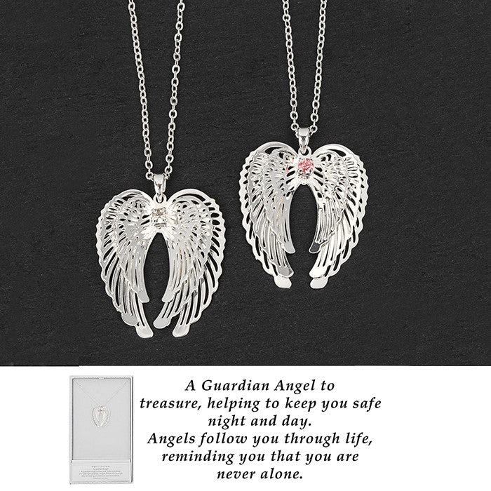 Equilibrium Silver Plated 3D Guardian Angel Wings Necklace