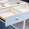 Erika Vanity Table With Light Up Top white with a diamond handles