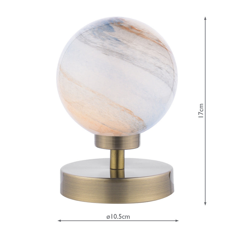 Esben Touch Table Lamp Antique Brass With Planet Style Glass - Lighting Collection
