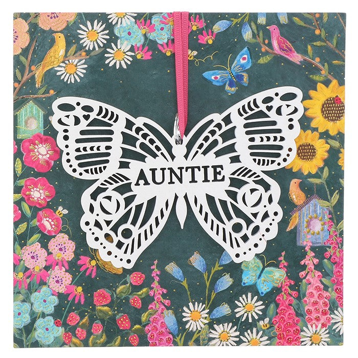 Etched Wooden Plaque Auntie - Floral Butterfly Giftware Collection