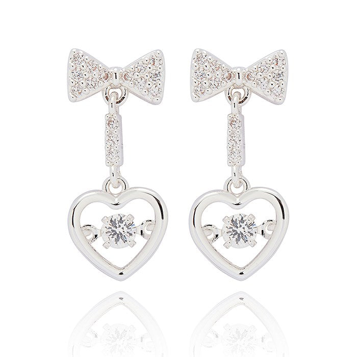 Eternal Bow Move Crystal Heart Silver Plated Earrings
