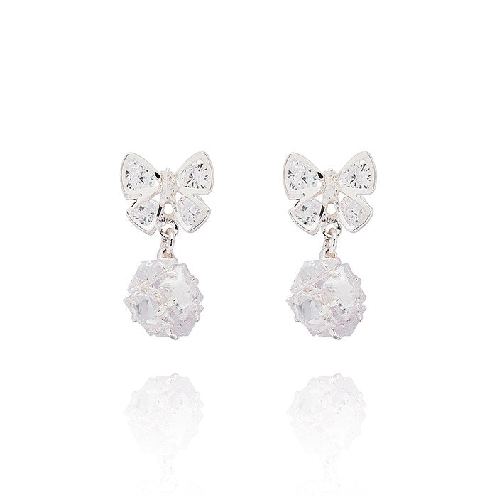 Eternal Bow Sparkle Ball Silver Plated Earrings