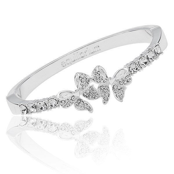 Eternal Bow Two Sparkle Bows Silver Plated Bangle Foy Company