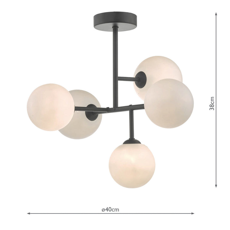Euan 5 Light Semi Flush Black & Opal Glass - Modern Ceiling Light Collection