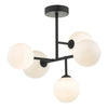 Euan 5 Light Semi Flush Black & Opal Glass picture with switched on light