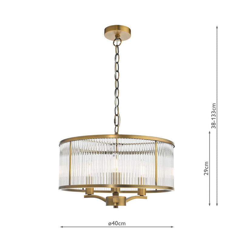 Evelyn 3 Light Pendant Antique Bronze - Glass Rod Ceiling Fitting