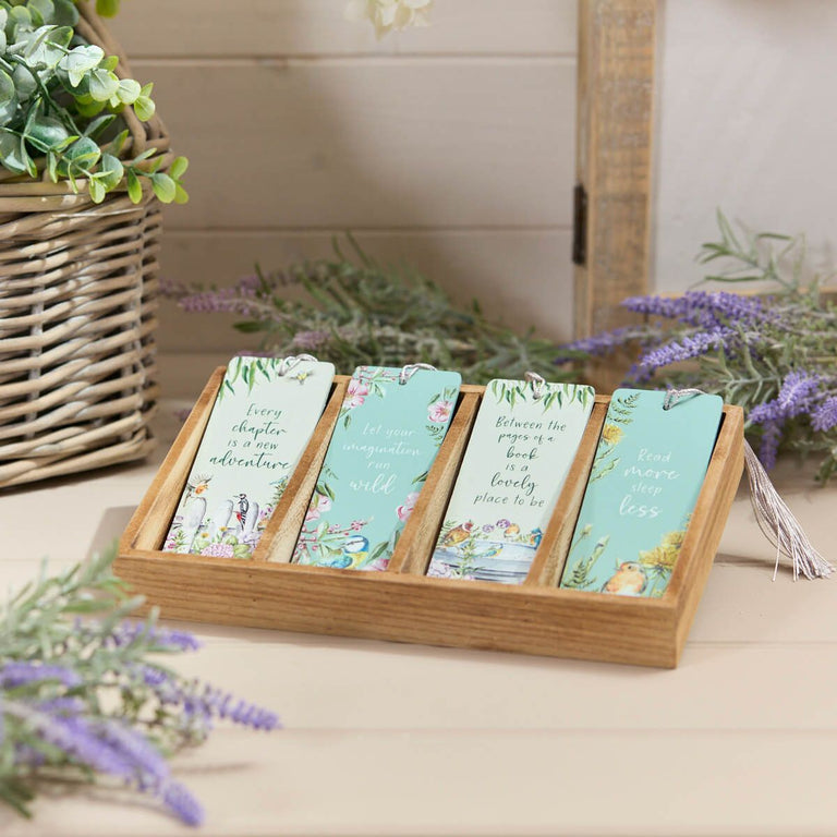 Floral Feathered Bird Wood Bookmark