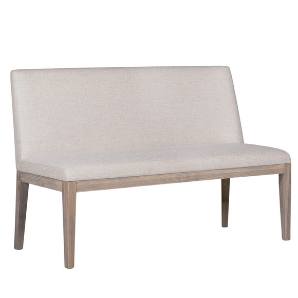 Modern short dining bench for contemporary spaces.