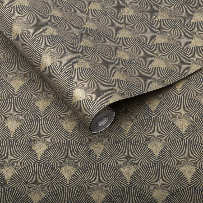 Graham & Brown Fan Black and Gold Geometric Wallpaper