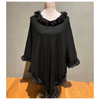 Elegant poncho black for women with faux fur
