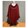 Burgundy faux fur poncho for women layering.
