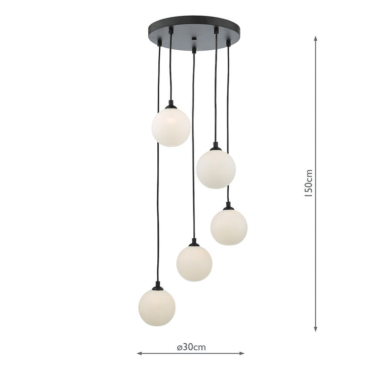 Federico 5 Light Cluster Pendant Black/Opal Glass - Hanging Lighting