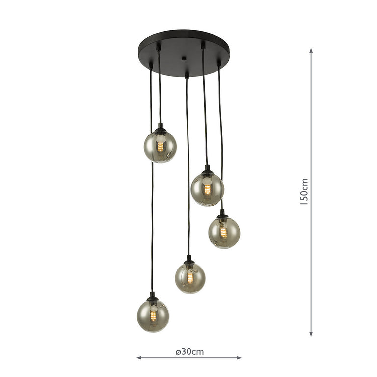 Federico 5 Light Cluster Pendant Black/Smoked Glass - Modern Lighting