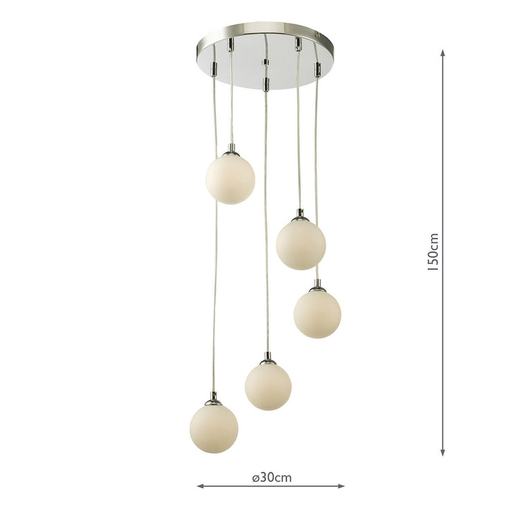Federico 5 Light Cluster Pendant Chrome/Opal Glass - Ceiling Lighting