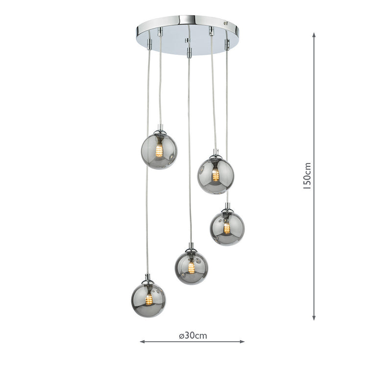 Federico 5 Light Cluster Pendant Chrome/Smoked Glass - Sleek Lighting Collection