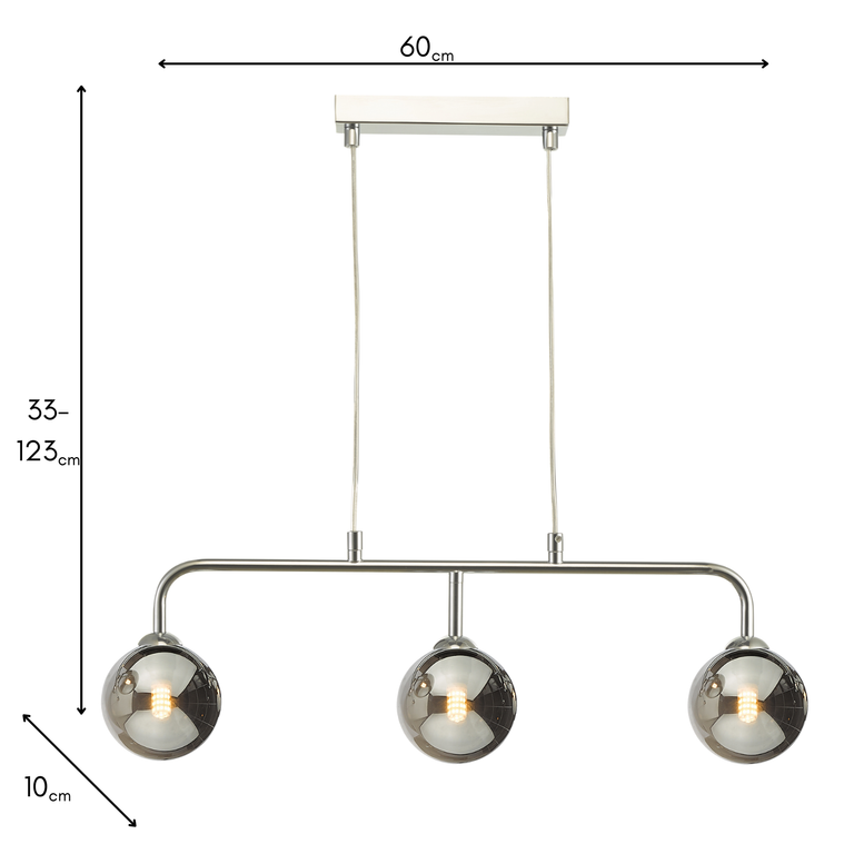 Feya 3 Light Bar Pendant Polished Chrome/Smoked Glass - Lighting Collection