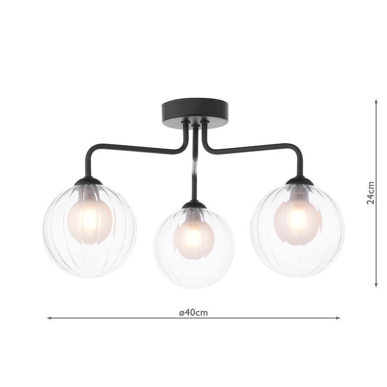 Feya 3 Light Semi Flush Black/Clear Opal Glass - Ceiling Semi Flush Lighting