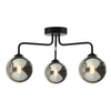Feya 3 Light Semi Flush Matt Black With Smoked Glass picture with switched on light