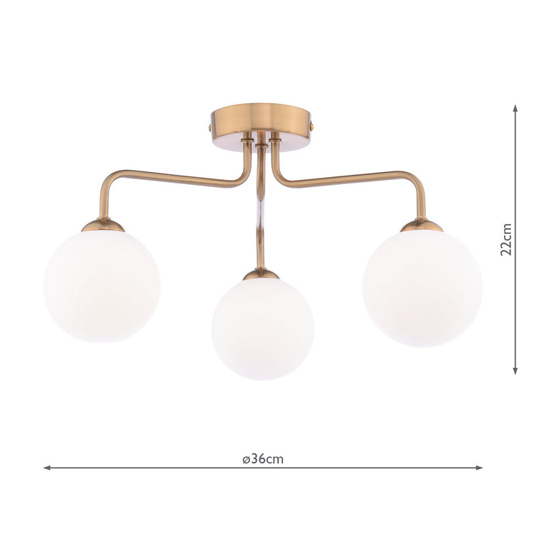 Feya 3 Light Semi Flush Bronze/Opal Glass - Semi-Flush Lighting