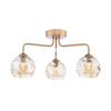 Feya 3 Light Semi Flush Bronze/Organic Amber Glass picture with switched on light