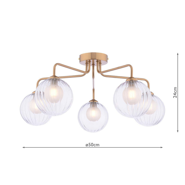 Feya 5 Light Semi Flush Antique Bronze With Clear/Opal Glass - Home Decor Lighting
