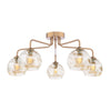 Feya 5 Light Semi Flush Antique Bronze With Organic Amber Glass picture with switched on light