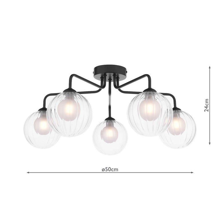 Feya 5 Light Semi Flush Black With Clear/Opal Glass - Home Lighting