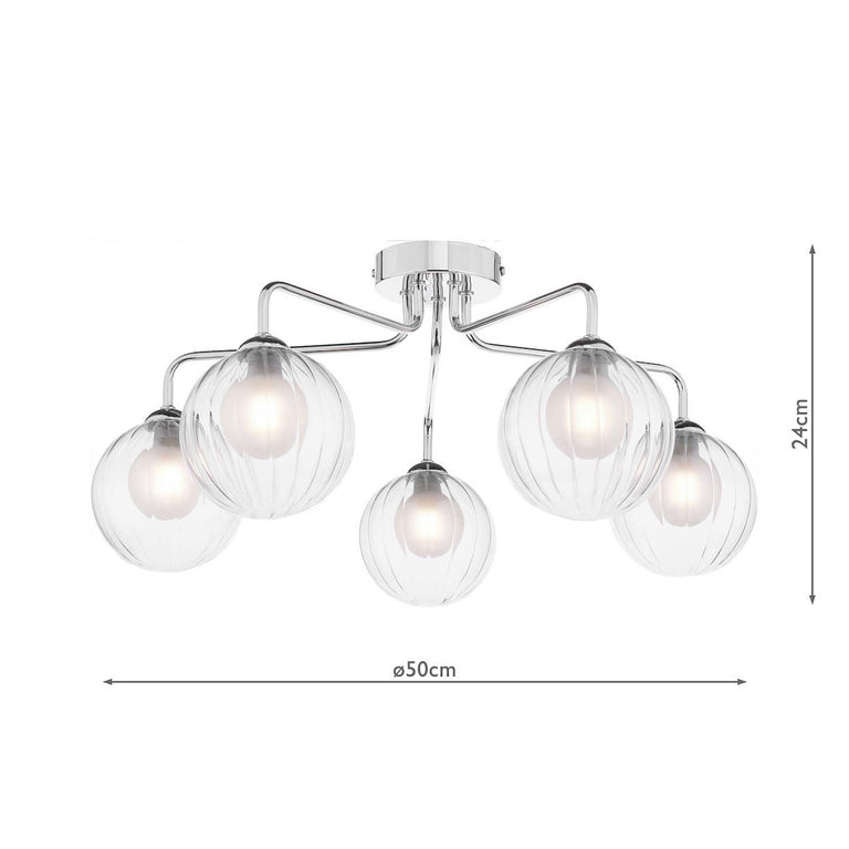 Feya 5 Light Semi Flush Polished Chrome With Clear/Opal Glass - Lighting