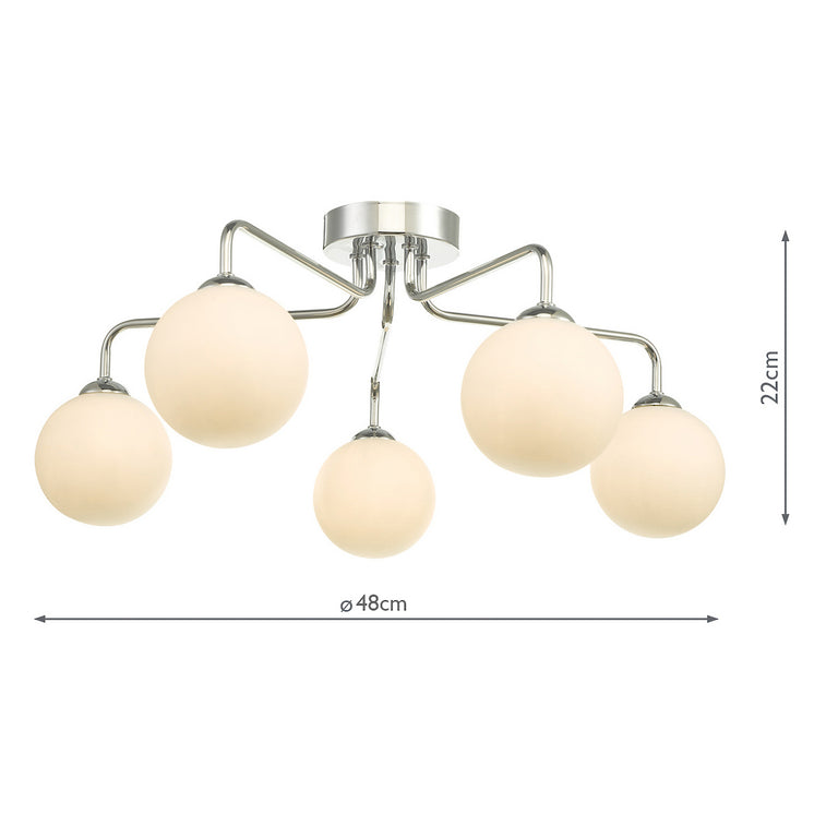 Feya 5 Light Semi Flush Polished Chrome/Opal Glass - Ceiling Lighting