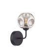 Feya Wall Light Matt Black With Closed Organic Smoked Glass with turned on light