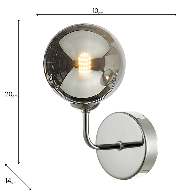 Feya Wall Light Polished Chrome/Smoked Glass - Lighting Collection Elegance